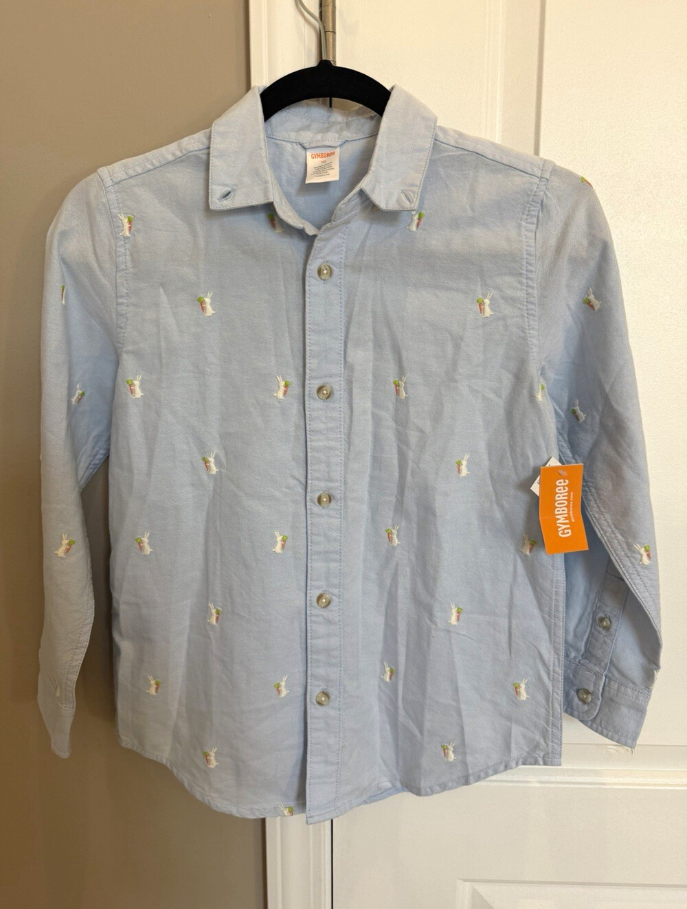 NWT Gymboree Girls Blue Cotton Button-Up Dress Shirt Bunny Embroidered Size 10